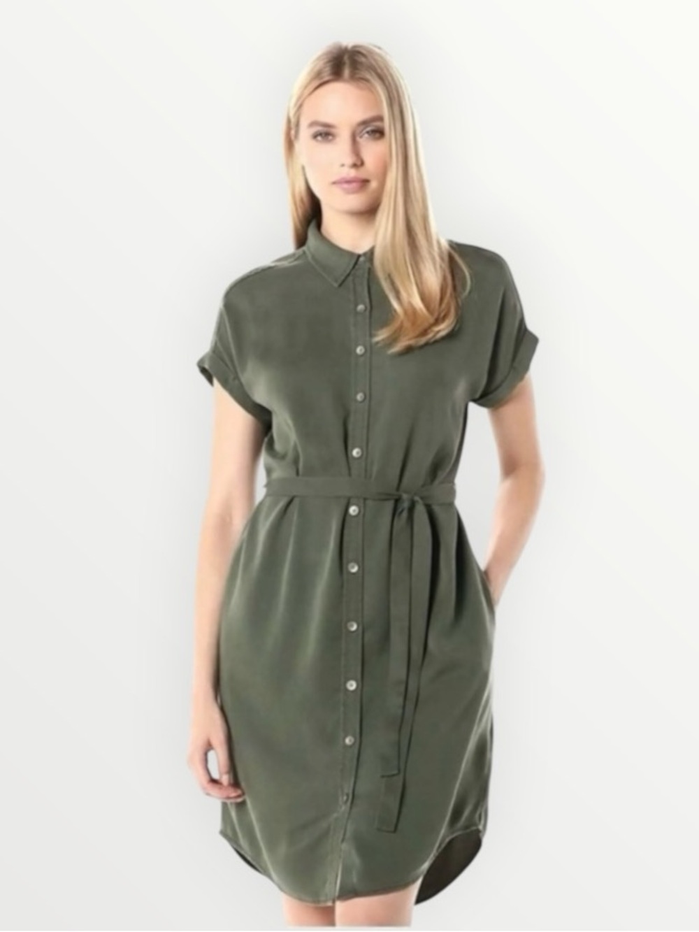 DAILY RITUAL Olive Green Button-Front Shirt Dress Mini Casual Relaxed Fit S
